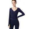 Blusa Deportiva Versátil para Mujer con Escote en V Cruzado, Manga Larga, Transpirable, Efecto Adelgazante en la Cintura, Top para Pilates y Fitness
