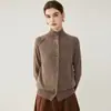 Cárdigan de cachemira con cuello alto, nuevo modelo otoño e invierno 2026, camisa básica de botones para mujer, estilo elegante, color liso, abrigo holgado y favorecedor