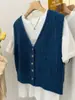 Colete Cardigan sem Manga Listrado em Lã Sintética Estilo Francês Retrô em Camadas com Decote V, Novo Modelo de Primavera para Mulheres, Solto e Versátil