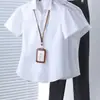 Verão 2024 Roupa de Trabalho Fina Roupa de Trabalho de Hotel Conjunto Vestido Camisa Branca Profissional Gola V Camisa Preta Manga Curta Feminina