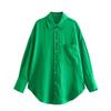 Otoño 2023 Nuevo Estilo Europeo y Americano Moda Urbana Versátil Multicolor Simple Bolsillo de Solapa Pantalones Decorados Camisa de Lino de Color Puro de Manga Larga