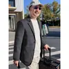 Chaqueta de Traje Casual de Negocios para Hombre Primavera Otoño Chaqueta de un Solo Botón Chaqueta de Traje Ligera de Poliéster con Solapa