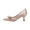 Zapatos de tacón de aguja puntiagudos con lazo para mujer, estilo francés, de boca baja, para dama de honor y boda, para verano y otoño de 2024