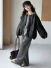 Conjunto Casual de Outono Três Peças Estilo Coreano para Meninas: Conjunto de Jaqueta com Capuz e Calça Wide Leg Listrada para Crianças Maiores, Roupa Fashion de Outono