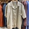 Tela de Alta Calidad Día Individual Verano Ropa para Hombre Mujer Mezcla de Algodón Modal Camisa de Cuello Abierto Camisa de Manga Corta 464938