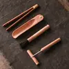 Conjunto de Acessórios para Chá de Madeira Maciça de Seis Peças, Ferramentas, Porta-Copos de Chá, Conjunto de Cerimônia do Chá de Ébano Preto, Tubo de Chá de Seis Peças, Faca de Chá, Alto Padrão