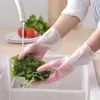 Luvas transparentes brancas de duas cores luvas para lavar louça feminina cozinha fada látex lavar roupas à prova d'água plástico borracha tarefas domésticas lavar louça