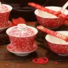 Juego de Cuencos para Boda, Cuencos y Palillos, Cuencos Rojos para los Novios, un Par de Cuencos Rojos Festivos, un Juego Completo de Suministros para Boda