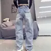 Pantalones Vaqueros de Pierna Recta con Dobladillo Curvo para Mujer Primavera 2026 Nuevos Americanos Tallas Grandes Chicas Gorditas Cintura Alta Adelgazantes Sueltos Pierna Ancha Pierna Recta