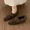 Sapatos Mary Jane que Aumentam a Altura, Estilo Retro de Camurça para o Dia a Dia, Sapatilhas de Algodão com Corte Profundo para Mulheres, Sapatos Franceses de Veludo com Pelo Quente para Mulheres