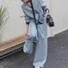 Conjunto de Dos Piezas para Mujer con Top de Cinta Azul y Pantalones de Pierna Ancha, Nueva Moda Primavera 2026 Estilo Coreano Versátil para el Trabajo