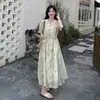 Foto Real de Nuevo Vestido Floral Francés Estilo Chino para Mujer, Nuevo Verano Elegante Diseño de Cuello en V, Vestido Adelgazante de Lujo Ligero