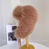 Chapéu Trapper de Crochê Espesso com Forro de Lã e Pelo de Coelho para Mulheres, Chapéu Pulôver Quente à Prova de Frio de Inverno para Uso Externo, Deslocamento e Ciclismo, Chapéu Protetor de Orelhas