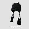 Gorro de lana tejido a mano, cálido, de estilo japonés Ins, versátil, para Año Nuevo, otoño e invierno, con protección para las orejas y borla, tipo gorro de punto