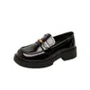 8858-16~2026 Novos Sapatos Casuais Versáteis Estilo Britânico Retrô Pretos de Couro Pequenos Franceses com Solado Grosso