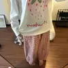 Pijama para mujer con estampado de fresas, estilo dulce y lindo, nueva ropa de casa casual versátil de manga larga holgada que se puede usar afuera
