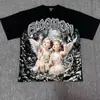 Comércio Exterior Transfronteiriço Atacado Nova Marca Tendência Estilo Americano Camiseta 280g de Manga Curta para Homens e Mulheres com Strass Estampado, Caimento Solto Manga Meia