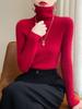 Suéter de manga larga con cuello alto de primera línea para mujer, otoño e invierno 24, nuevo estilo extranjero, suéter de punto cálido de color sólido ajustado