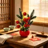 Decoração de Ano Novo para casa, ornamento de planta pequena em vaso com frutas vermelhas, bonsai artificial de frutas da sorte de Natal, vaso de flores decorativo para sala de estar do Festival da Primavera