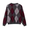 Exportação Transfronteiriça Roupas Femininas Outono e Inverno 2025 Estilo Europeu e Americano Jacquard Xadrez Diamante Suéter de Tricô de Manga Longa para Mulheres M6360