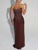 Sitio Independiente de Amazon Ropa Sexy para Mujer Europea y Americana Chica Caliente Vestido de Color Sólido Sin Tirantes de Cintura Alta Ajustado con Lazo para Mujer 8203