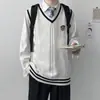 Chaleco de Punto Original Estilo Universitario JK/DK Uniforme de Hombre Otoño e Invierno Chaleco Suéter con Cuello en V Chaqueta para Hombres y Mujeres
