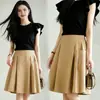 Falda de Línea A para Mujer Primavera y Verano, de Cintura Alta, Nuevo Estilo Coreano Verano 2026, Adelgazante, Versátil, de Longitud Media, Falda Plisada Color Caqui