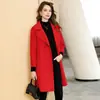 Casaco de lã 100% com gola de terno, corte slim, para mulheres, moda casual de lã, espessado para outono e inverno, casaco de lã dupla face