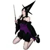 Disfraz de Halloween 2026 Traje de Bruja Mágica Vestido Gótico Oscuro Cruz Cosplay Bruja Juego de Rol Vestido