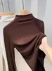 Top base de canalé de cuello alto medio para mujer, nuevo otoño/invierno 2026, corte ajustado, adelgazante, se puede usar como capa interior o exterior, top negro de manga larga