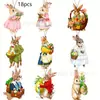Set de Pascua de Conejo de Madera Retro de 18 Piezas para Decoración Transfronteriza, Perfecto para Decoración de Hogar y Jardín en Primavera, Colgantes