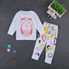Traje infantil de primavera e outono, conjunto infantil de desenho animado coruja gato meninas manga longa calça duas peças roupas infantis atacado ins