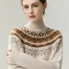 Suéter de Cashmere Feminino Baicaierong Outono/Inverno 2026, Design Versátil Fair Isle, Tricô Macio de Lã