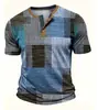 Comercio Exterior Transfronterizo Camiseta Nueva de Manga Corta para Hombre con Estampado Digital 3D y Tapeta Frontal de 3 Botones, Ropa Casual de Moda para Hombre