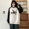 Moletom Redondo Raglan Fat mm para Mulheres Outono e Inverno 2025 Novo Americano Tamanho Grande Solto Oversize Manga Longa Tendência