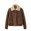 Atacado de fabricante transfronteiriço de roupas femininas jaqueta de inverno 2026 gola de pele de cordeiro camurça shearling