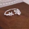 Anillo Estilo Xiaohongshu para Mujer con Incrustaciones de Diamante, Fresco y Dulce, Delicado y Versátil, Anillo Abierto Ajustable