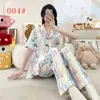 Pijama de Algodón Nube de Verano Manga Corta Pantalón Largo Manga Corta Conjunto de Dos Piezas para Mujer Lindo Dibujos Animados Delgado Transpirable Ropa de Casa
