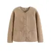 Cárdigan/chaqueta de manga larga con cuello redondo de forro polar de imitación de cordero para mujer, nuevo top de otoño e invierno 472938/481025