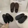 Zuecos Birkenstock de lana con lunares estilo coreano para mujer, nuevos de otoño/invierno, suela gruesa, zapatos Birkenstock grises