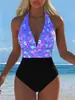 Traje de Banho Justo Sexy Estampado de Cintura Alta Emagrecedor para Férias na Praia, E-commerce Transfronteiriço Europeu e Americano 2027
