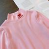 Camiseta de primavera y otoño para mujer y niño, estilo occidental, con personalidad infantil, estilo coreano moderno, cuello medio alto, bordada, color liso.