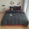 Juego de cuatro piezas estilo minimalista japonés Clase A con funda nórdica de cordón, sábana bajera, funda de cama para dormitorio estudiantil, juego de tres piezas, funda nórdica individual