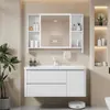 Juego de Gabinetes de Baño de Panal de Aluminio Completo con Panal de Aluminio Espacial y Cajones Dobles, Lavabo de Cerámica Integrado para Gabinete de Lavabo de Baño