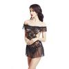Lencería nueva sexy europea y americana ropa interior sexy camisón con encaje de hombros descubiertos malla transparente seductor traje sexy