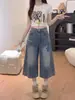Calça Jeans Patchwork Chao Li Youhuo para Mulheres, Calça Fina de Verão, Nova Calça Cropped de Perna Larga Bordada Estilo Americano 2026