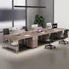 Escritorio de estación de trabajo simple y moderno, adecuado para 4 empleados, muebles de oficina y un juego de mesas y sillas para 6 empleados