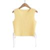 Colete de Tiras de Papel Plissado Estilo Europeu e Americano para Mulheres, Estilo Puro Desejo, Gola Redonda, Amarelo Fresco, Slim-fit, Sem Mangas, Top para o Verão