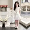 Conjunto Duas Peças Moda Feminina Meninas Adolescentes Casual Leve Manga Curta Fresco Estiloso Saia de Renda com Laço Doce