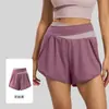 Shorts de yoga de cintura alta, com visual de duas peças para mulheres, shorts esportivos de verão de secagem rápida, respiráveis, para fitness, corrida, levantamento de bumbum e anti-exposição